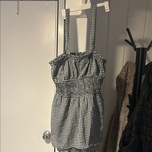 GOGO Black and White Checkered romper skort